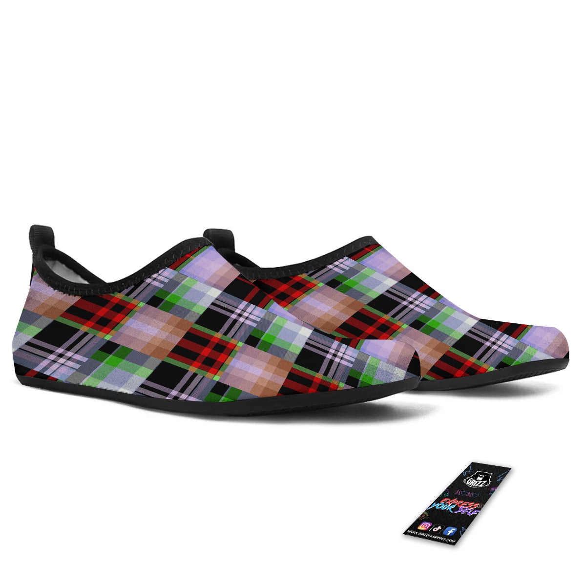 Patchwork Plaid Madras Print Pattern Water Shoes-grizzshop