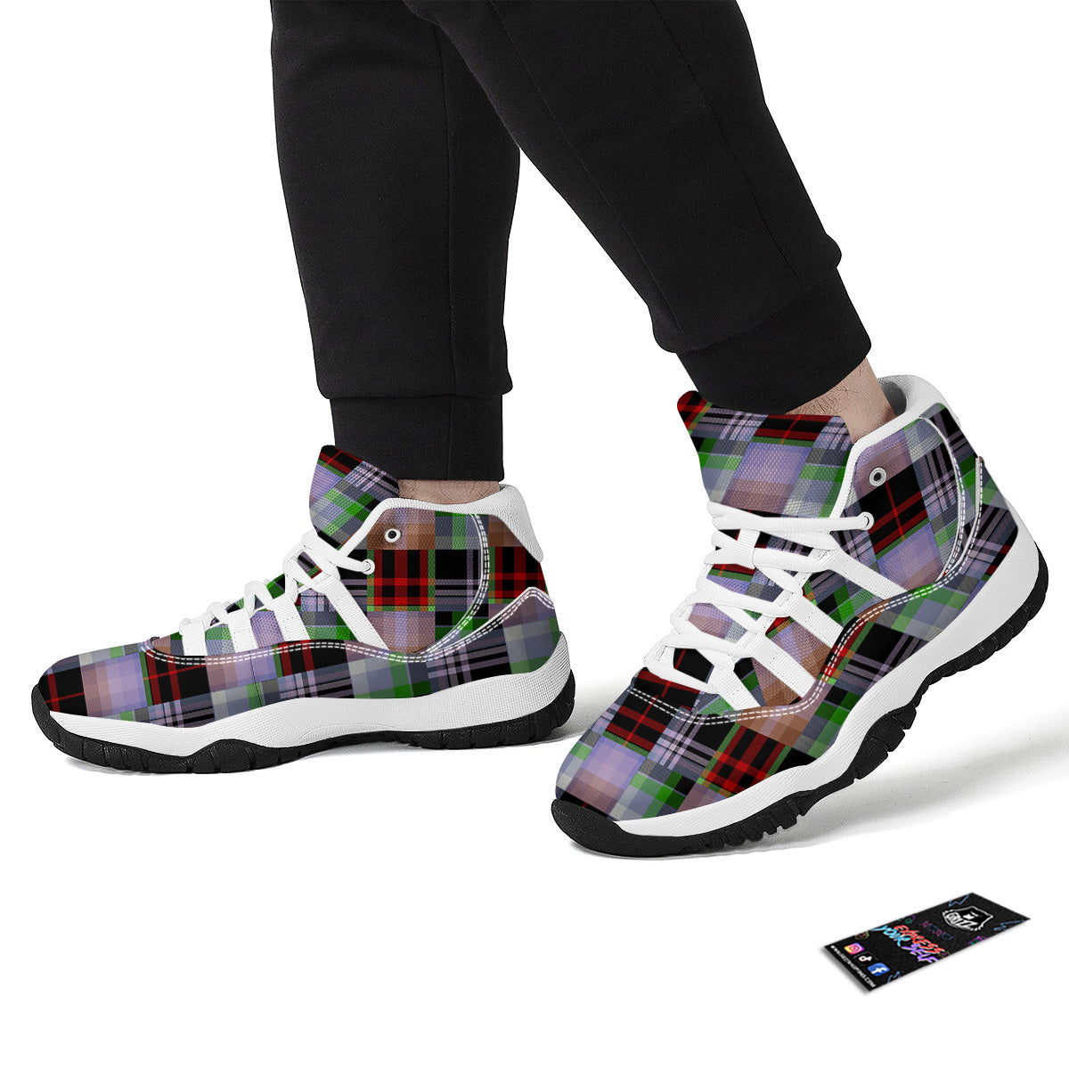 Patchwork Plaid Madras Print Pattern White Bball Shoes-grizzshop