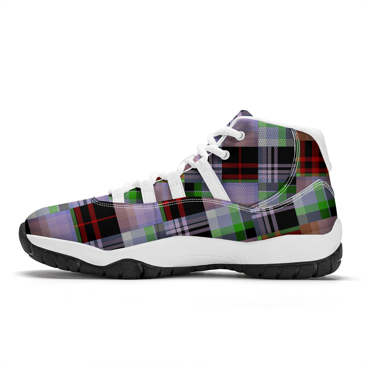 Patchwork Plaid Madras Print Pattern White Bball Shoes-grizzshop