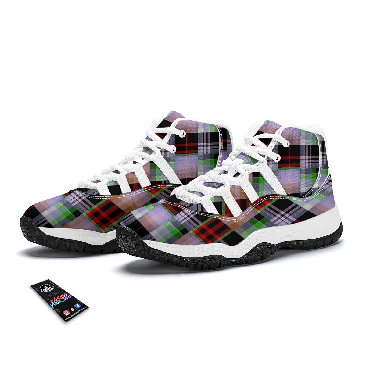 Patchwork Plaid Madras Print Pattern White Bball Shoes-grizzshop