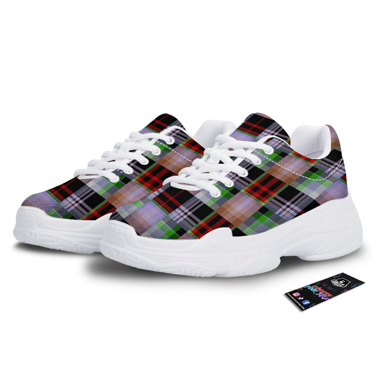 Patchwork Plaid Madras Print Pattern White Chunky Shoes-grizzshop