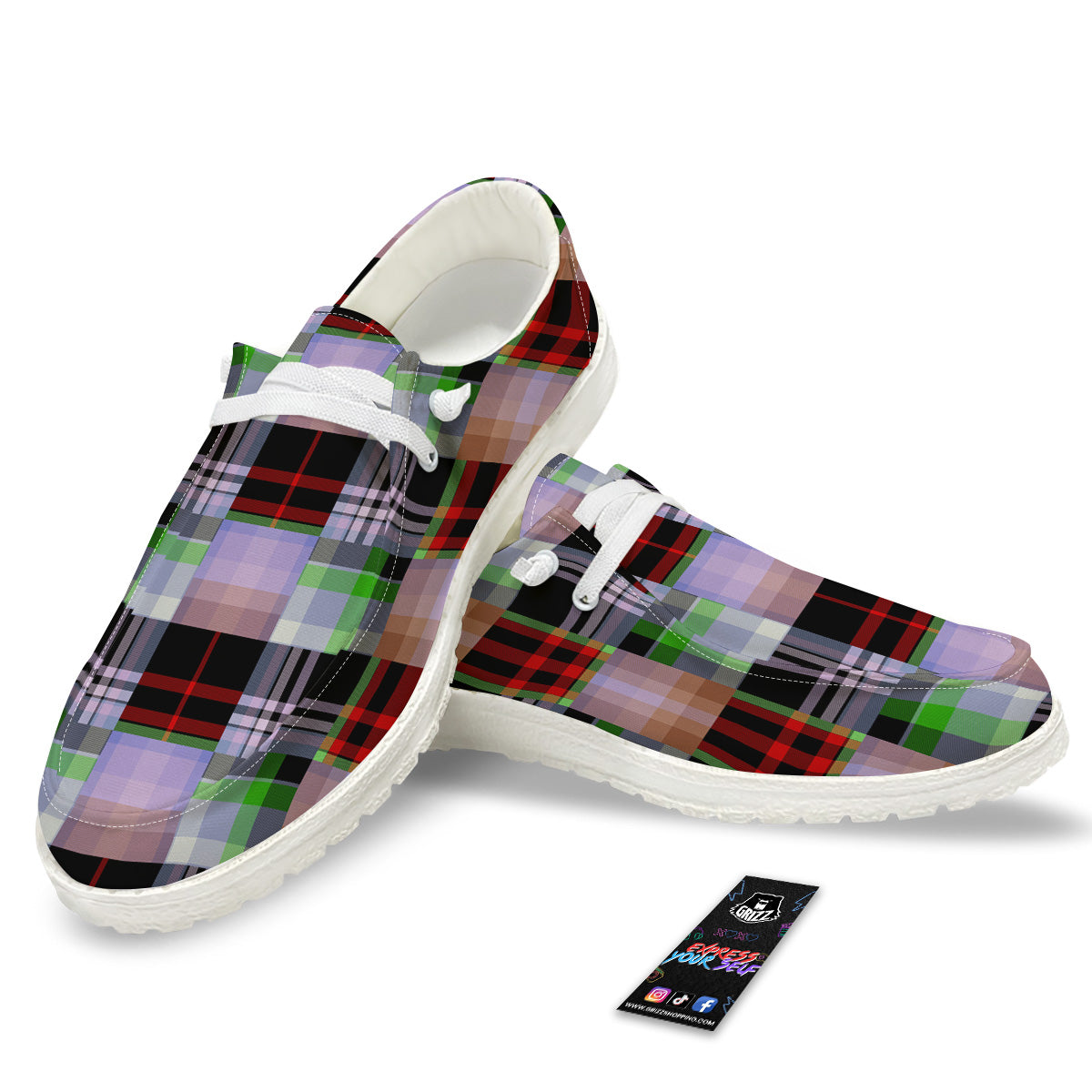 Patchwork Plaid Madras Print Pattern White Loafers-grizzshop