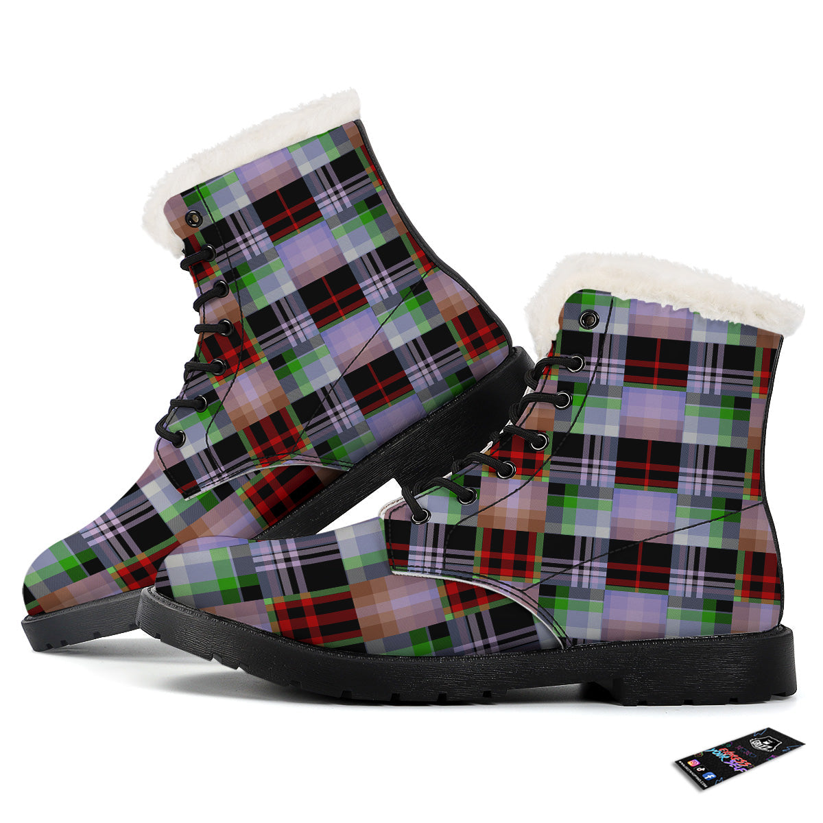 Patchwork Plaid Madras Print Pattern Winter Boots-grizzshop