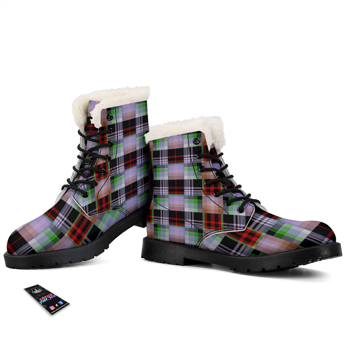 Patchwork Plaid Madras Print Pattern Winter Boots-grizzshop