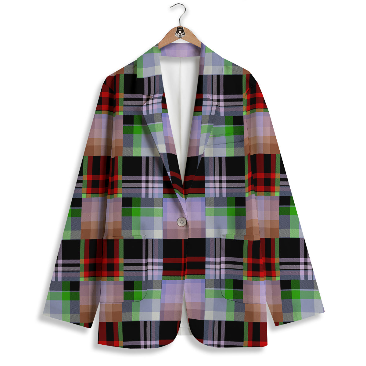 Patchwork Plaid Madras Print Pattern Women's Blazer-grizzshop
