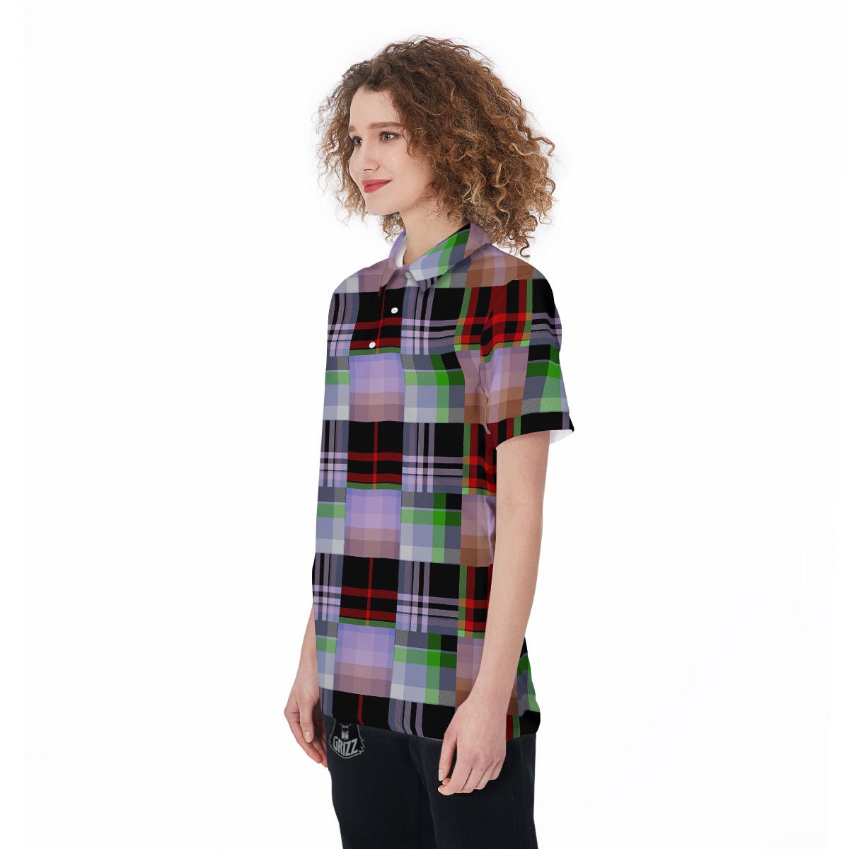 Patchwork Plaid Madras Print Pattern Women's Golf Shirts-grizzshop