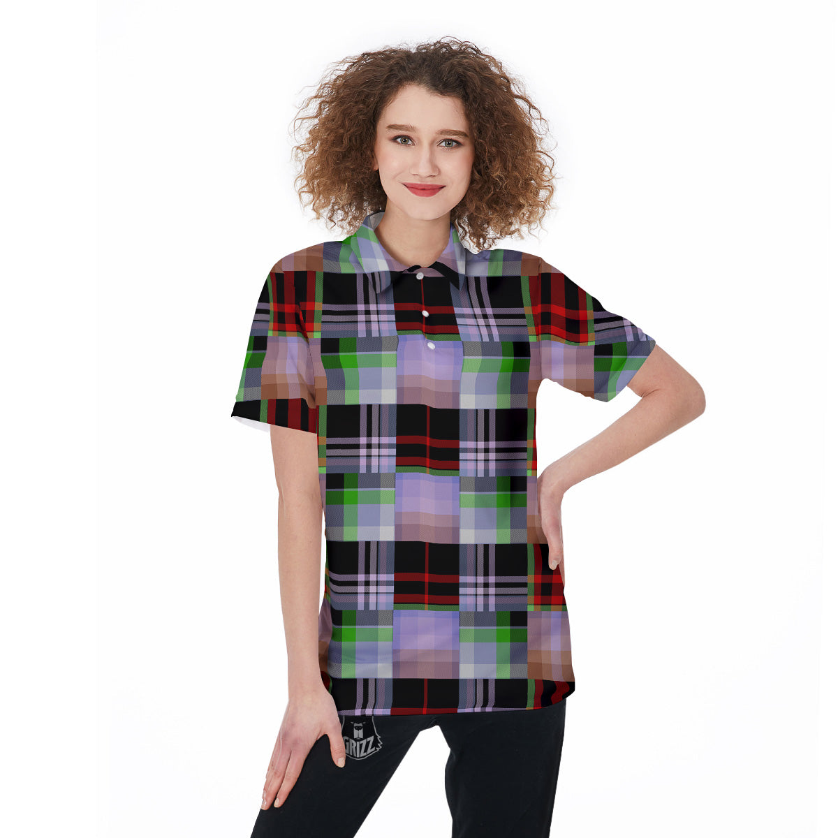 Patchwork Plaid Madras Print Pattern Women's Golf Shirts-grizzshop