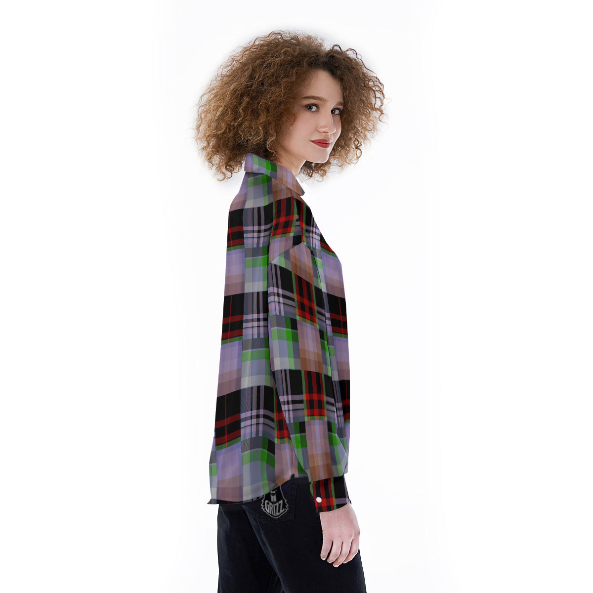 Patchwork Plaid Madras Print Pattern Women's Long Sleeve Shirts-grizzshop
