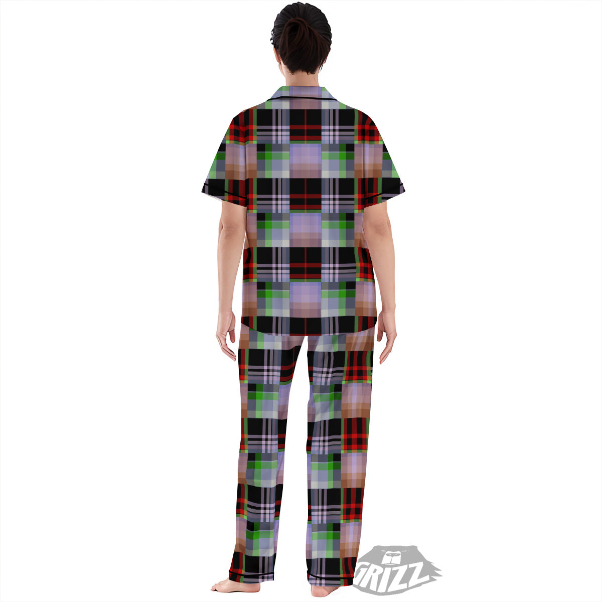 Patchwork Plaid Madras Print Pattern Women's Pajamas Set-grizzshop
