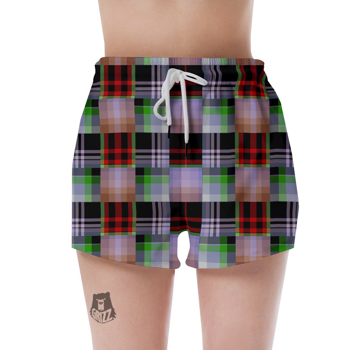Patchwork Plaid Madras Print Pattern Women's Shorts-grizzshop