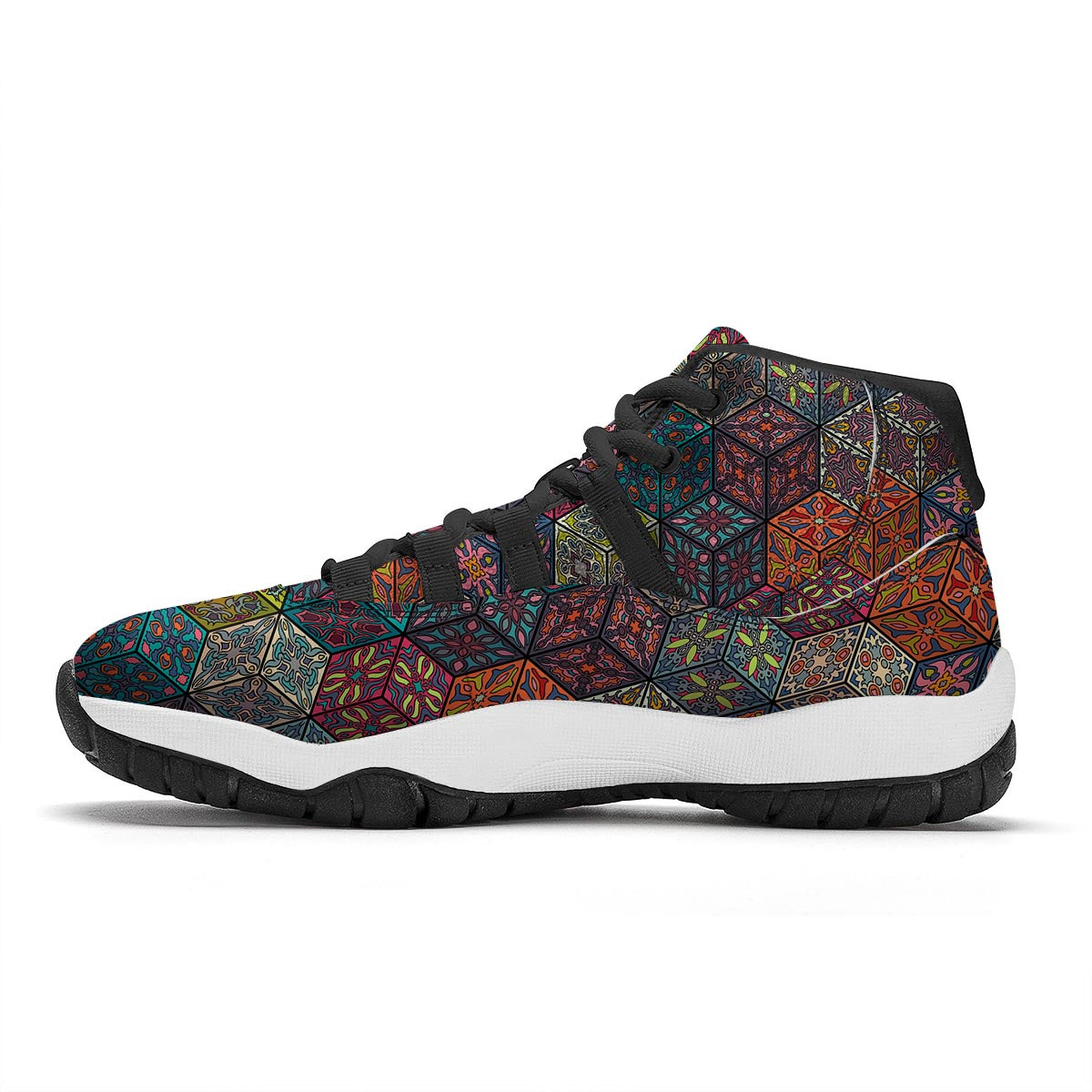 Patchwork Print Pattern Black Bball Shoes-grizzshop