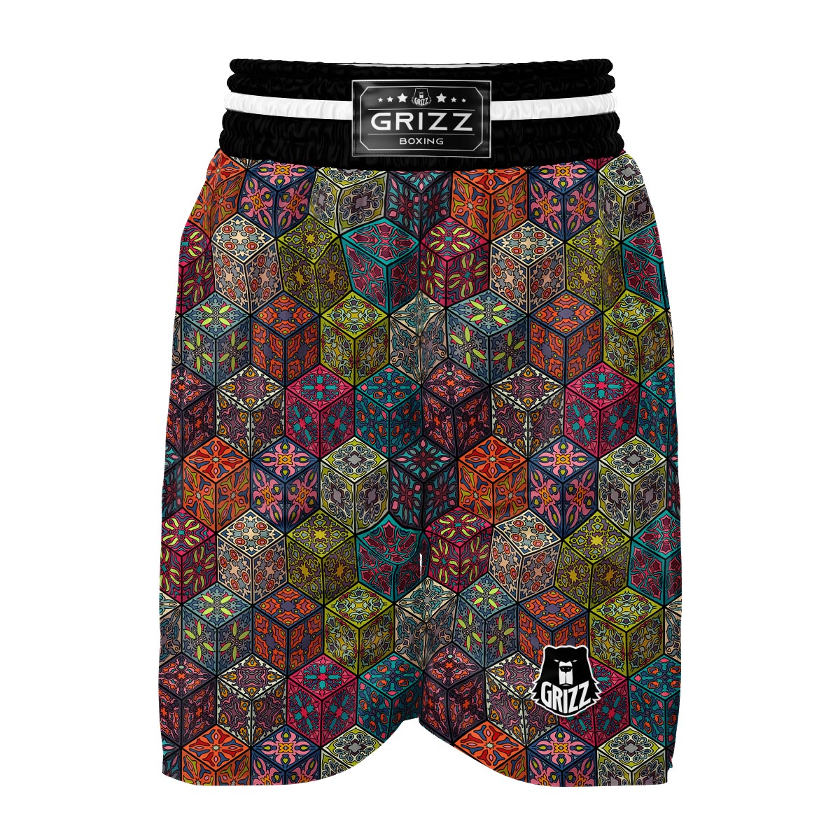 Patchwork Print Pattern Boxing Shorts-grizzshop