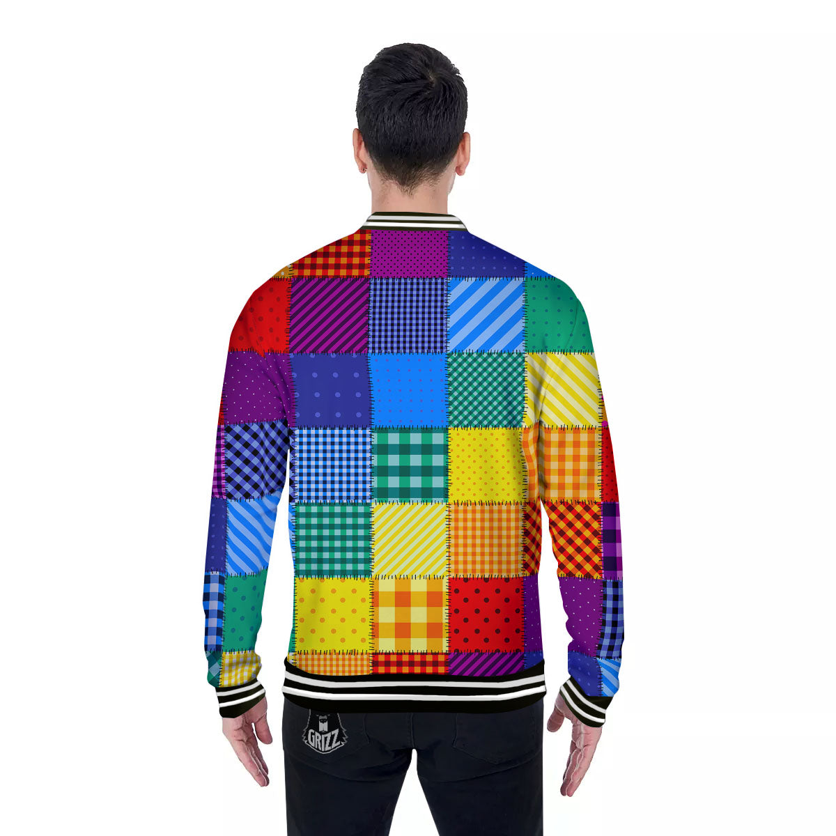 Patchwork Rainbow Print Pattern Baseball Jacket-grizzshop