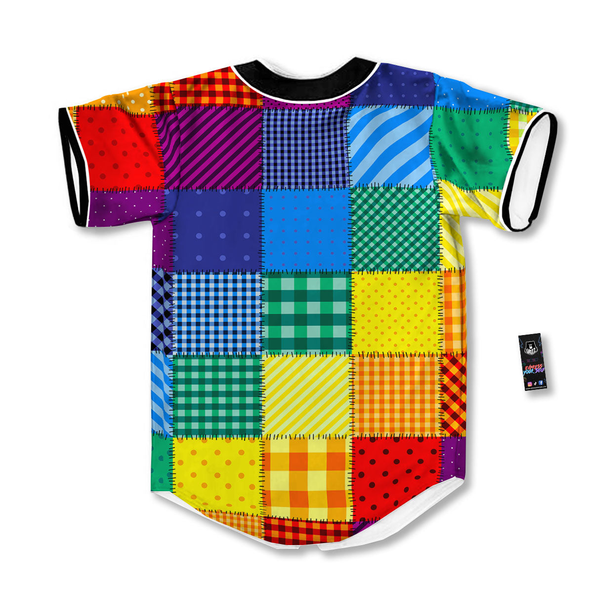 Patchwork Rainbow Print Pattern Baseball Jersey-grizzshop