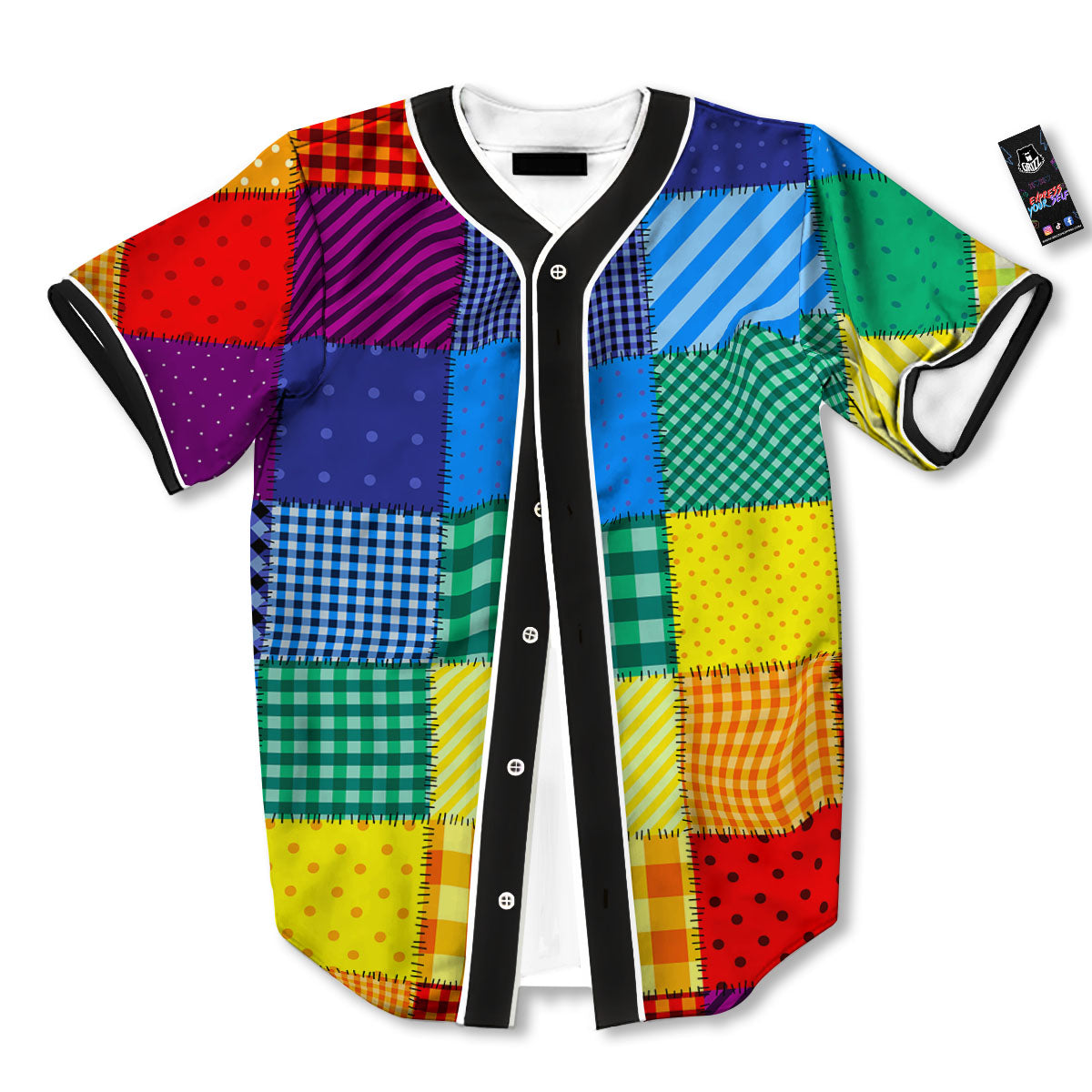 Patchwork Rainbow Print Pattern Baseball Jersey-grizzshop