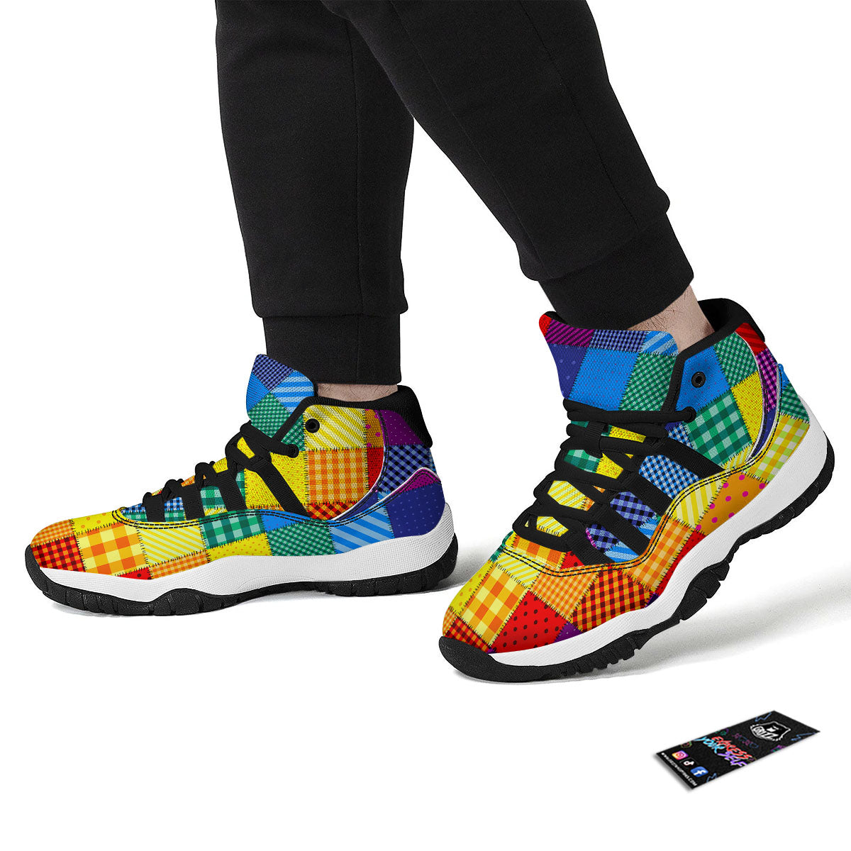 Patchwork Rainbow Print Pattern Black Bball Shoes-grizzshop