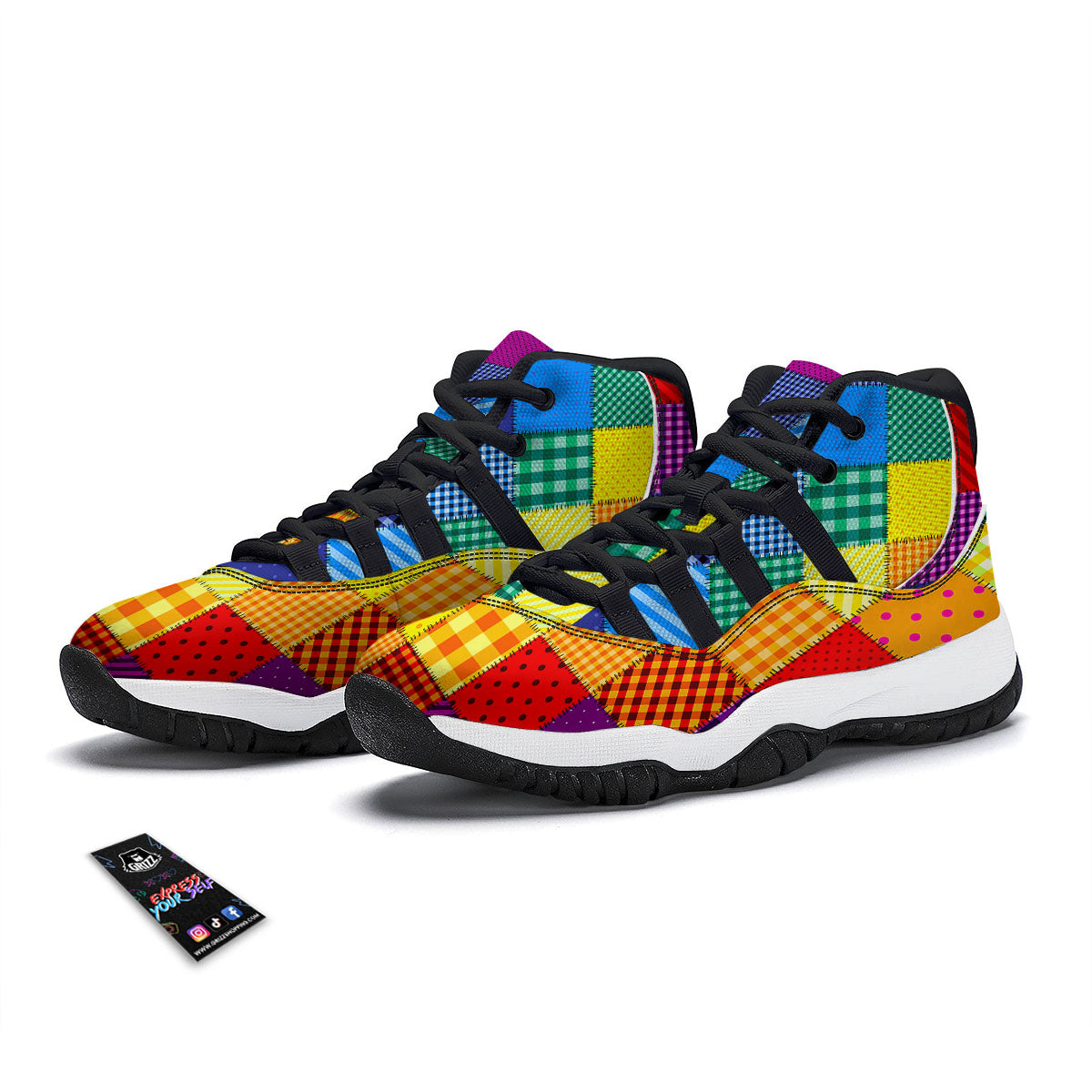 Patchwork Rainbow Print Pattern Black Bball Shoes-grizzshop