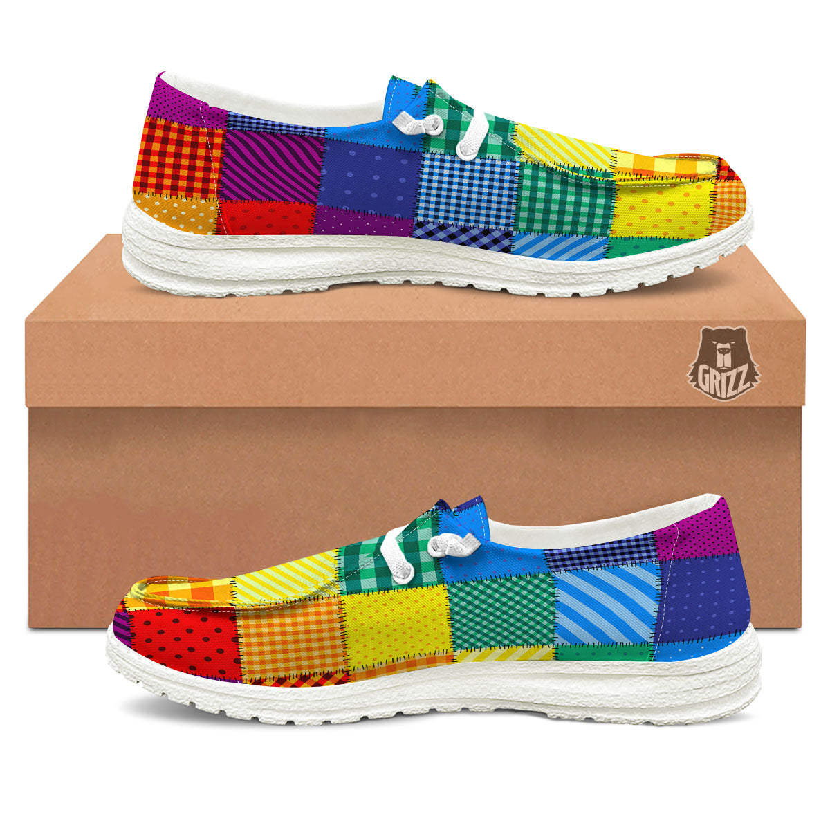 Patchwork Rainbow Print Pattern Black Loafers-grizzshop