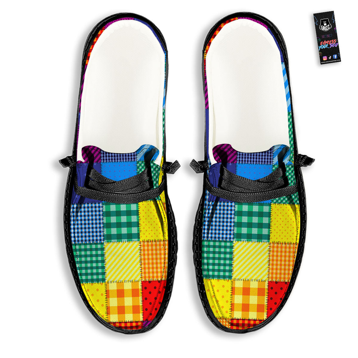 Patchwork Rainbow Print Pattern Black Loafers-grizzshop