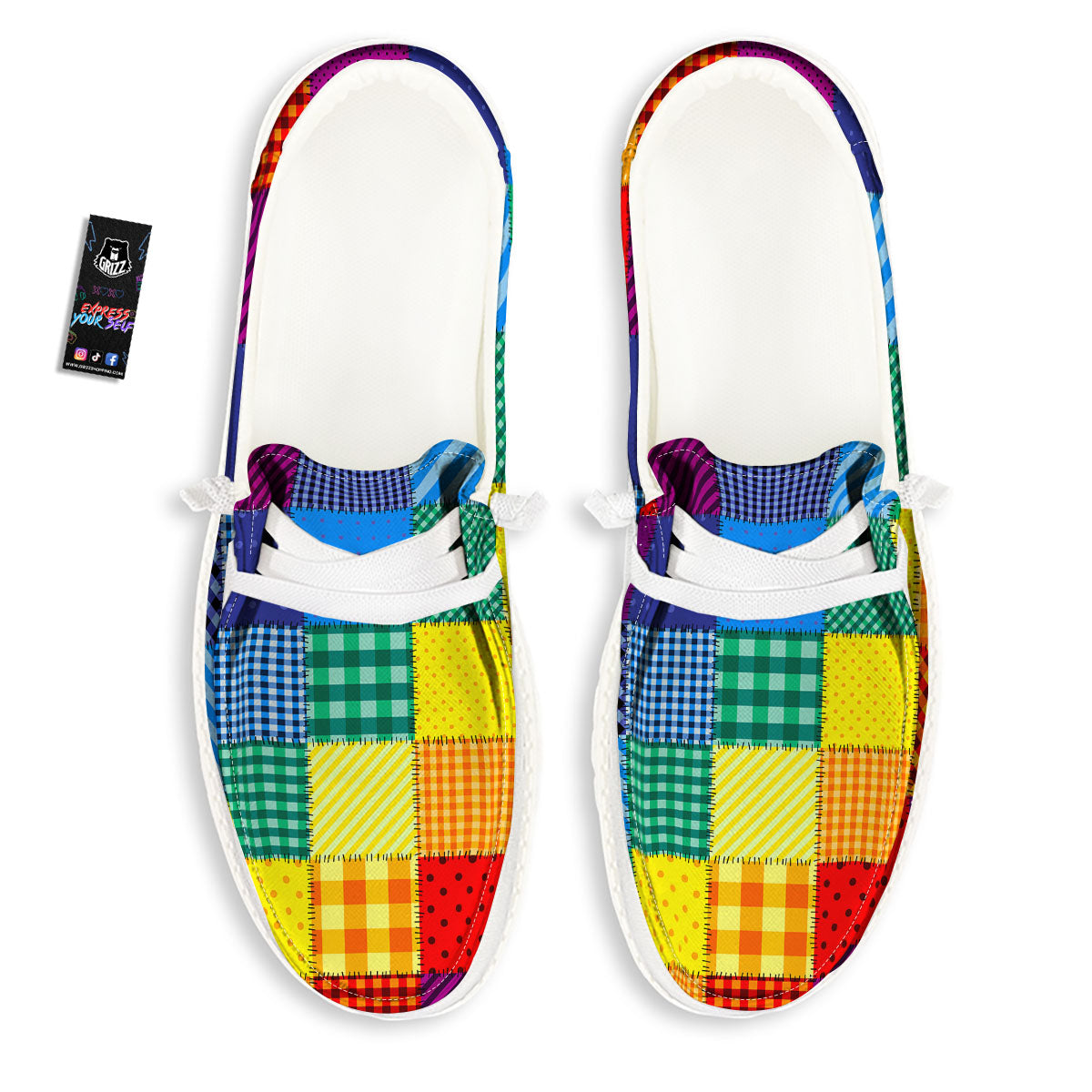 Patchwork Rainbow Print Pattern Black Loafers-grizzshop