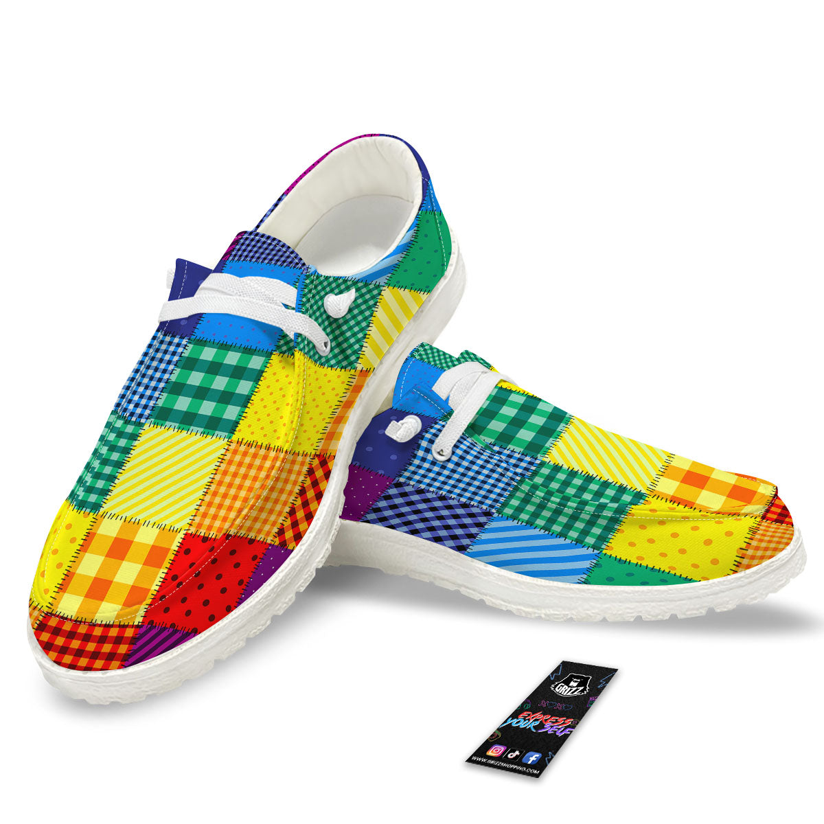 Patchwork Rainbow Print Pattern Black Loafers-grizzshop