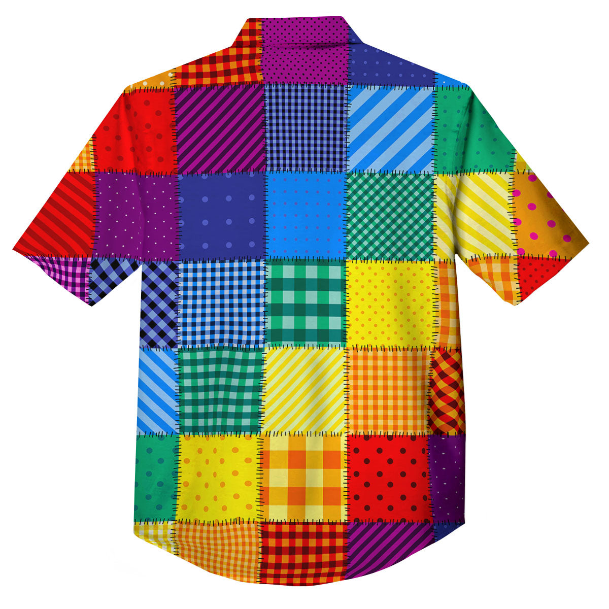 Patchwork Rainbow Print Pattern Button Up Shirt-grizzshop