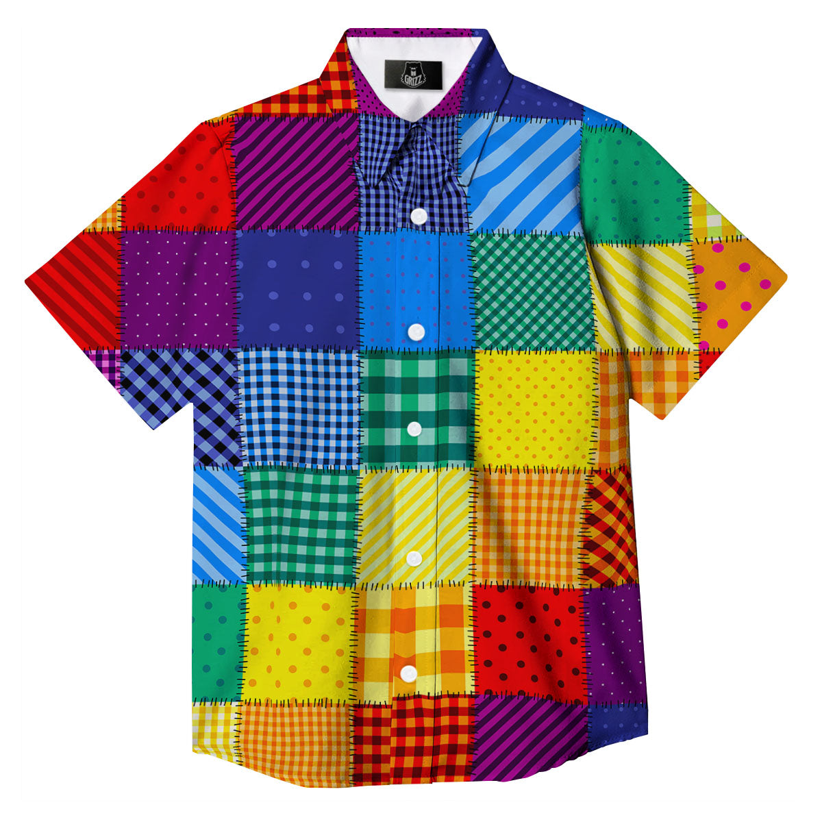 Patchwork Rainbow Print Pattern Button Up Shirt-grizzshop