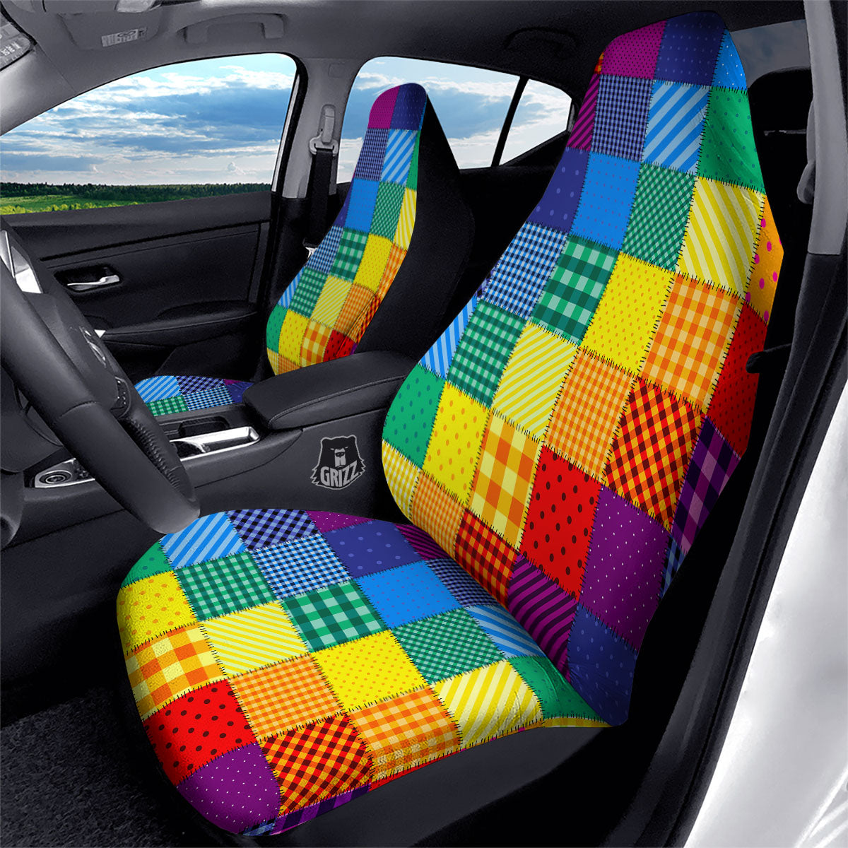 Patchwork Rainbow Print Pattern Car Seat Covers-grizzshop