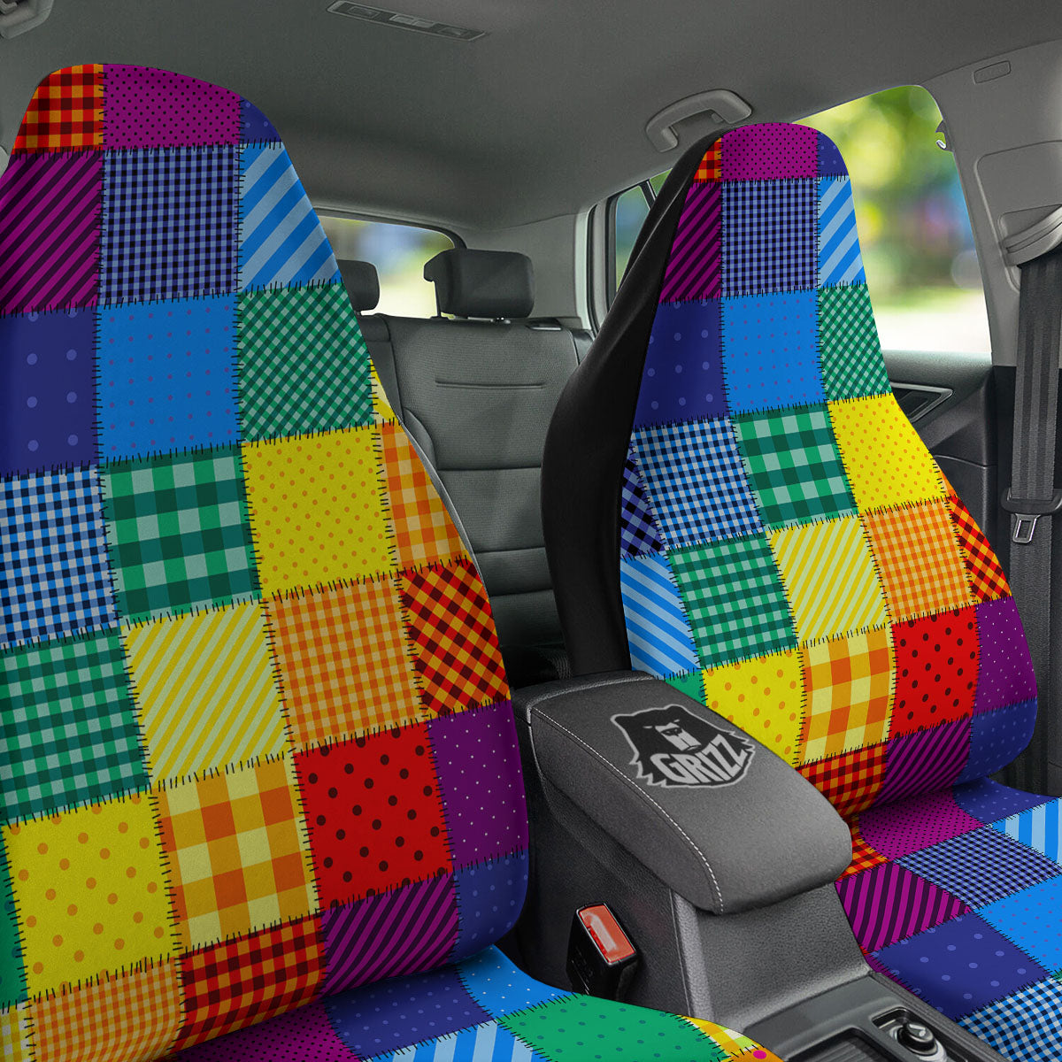 Patchwork Rainbow Print Pattern Car Seat Covers-grizzshop