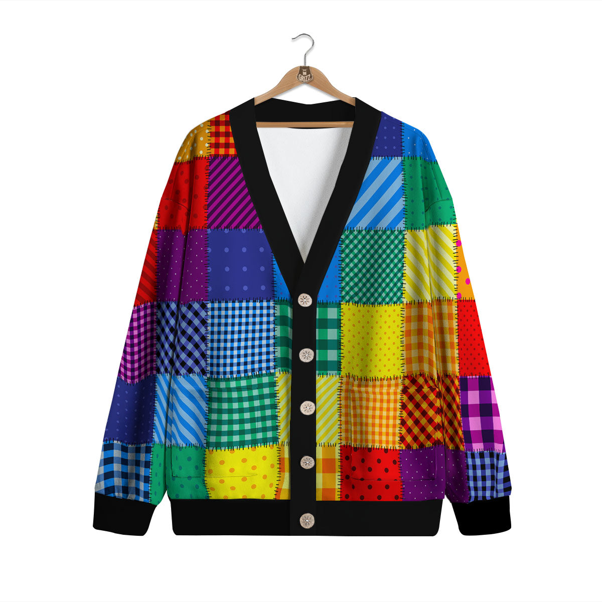 Patchwork Rainbow Print Pattern Cardigan-grizzshop