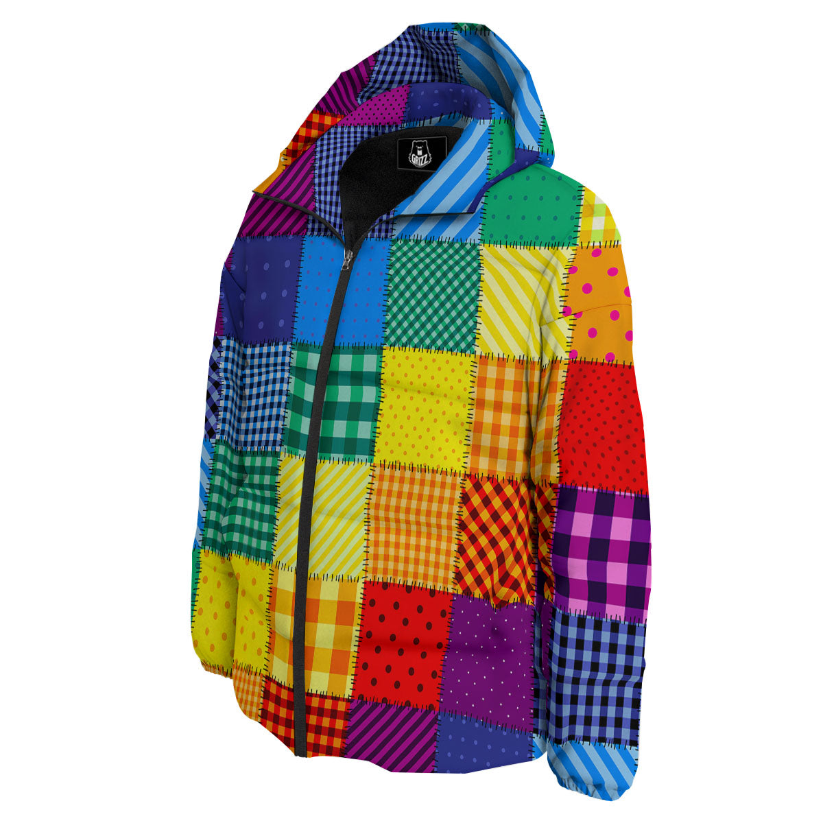 Patchwork Rainbow Print Pattern Down Jacket-grizzshop