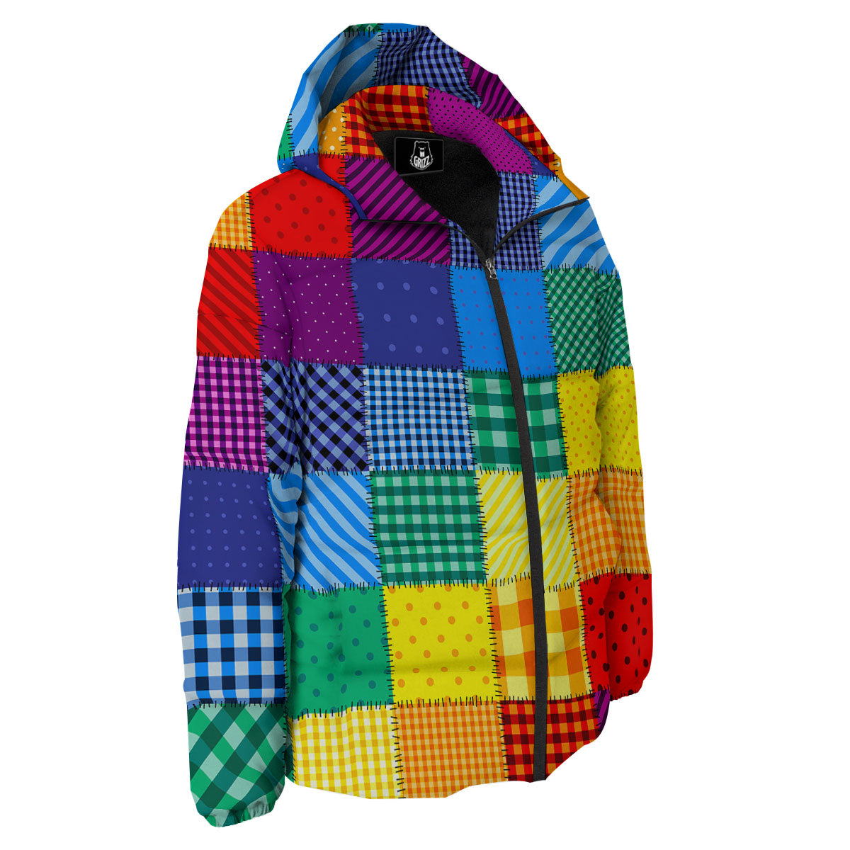 Patchwork Rainbow Print Pattern Down Jacket-grizzshop