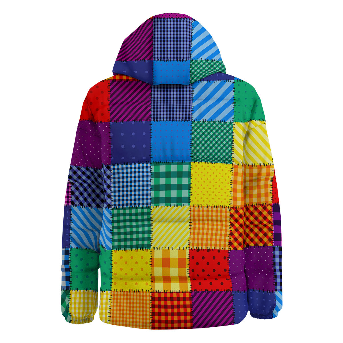 Patchwork Rainbow Print Pattern Down Jacket-grizzshop