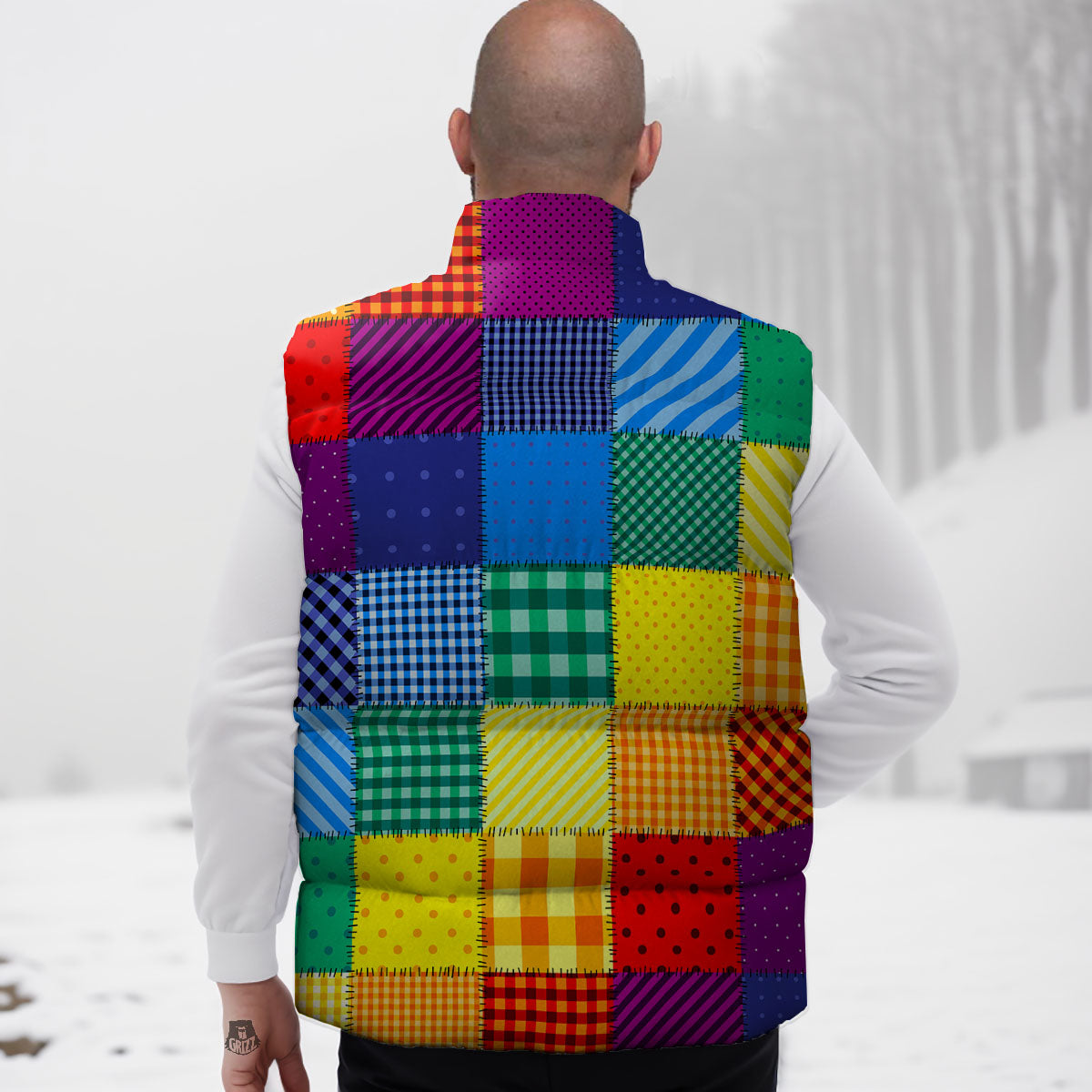 Patchwork Rainbow Print Pattern Down Vest
