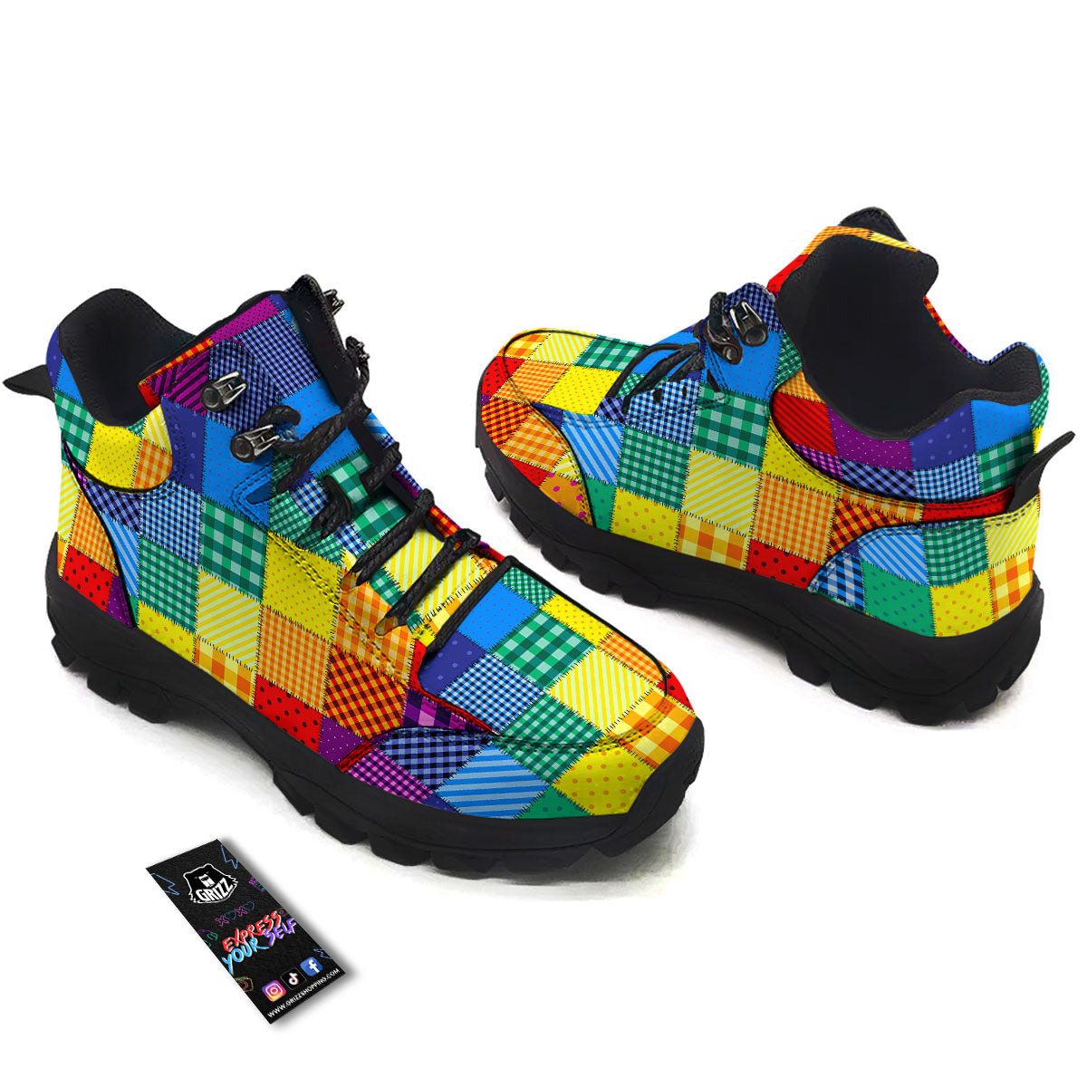 Patchwork Rainbow Print Pattern Hiking Shoes-grizzshop