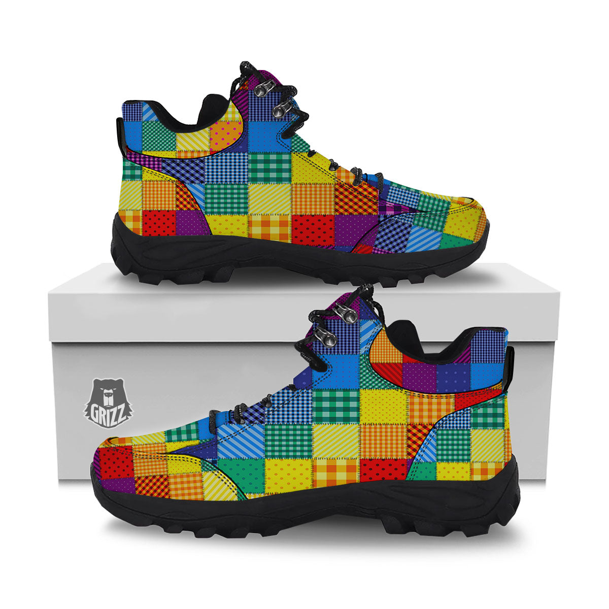 Patchwork Rainbow Print Pattern Hiking Shoes-grizzshop
