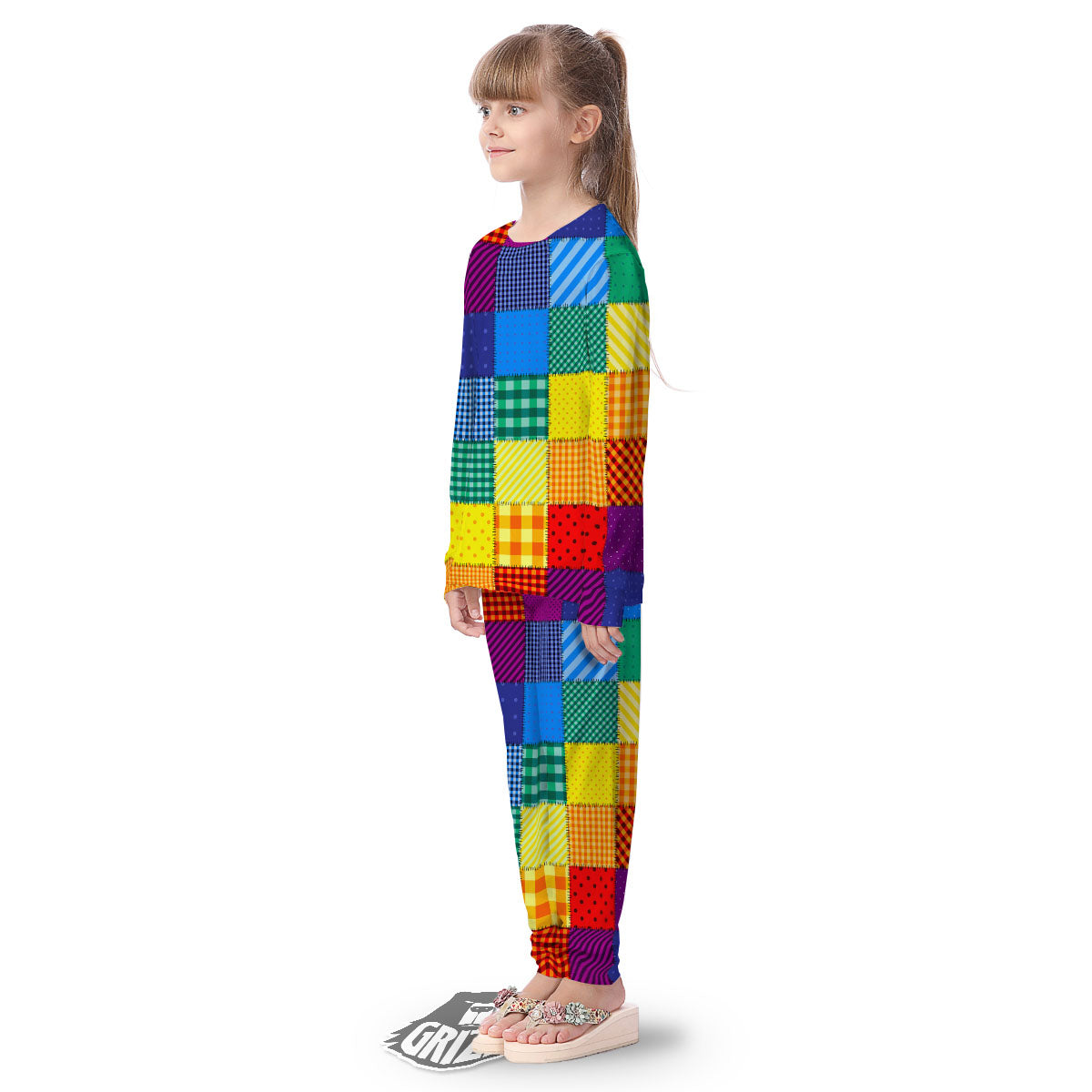 Patchwork Rainbow Print Pattern Kid's Pajamas-grizzshop