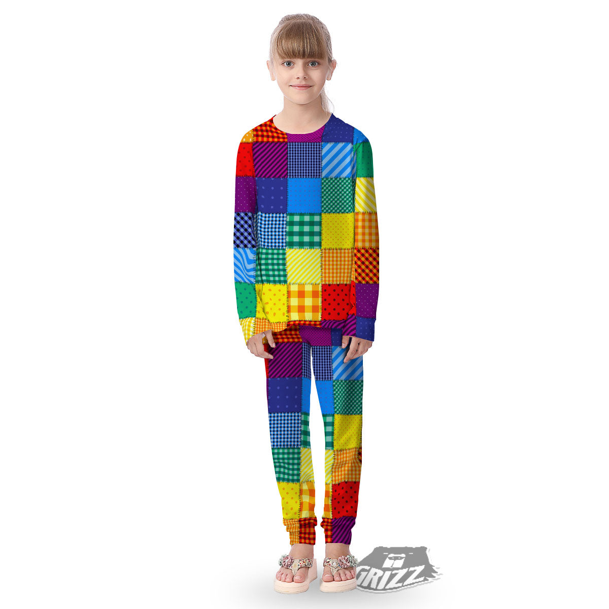 Patchwork Rainbow Print Pattern Kid's Pajamas-grizzshop