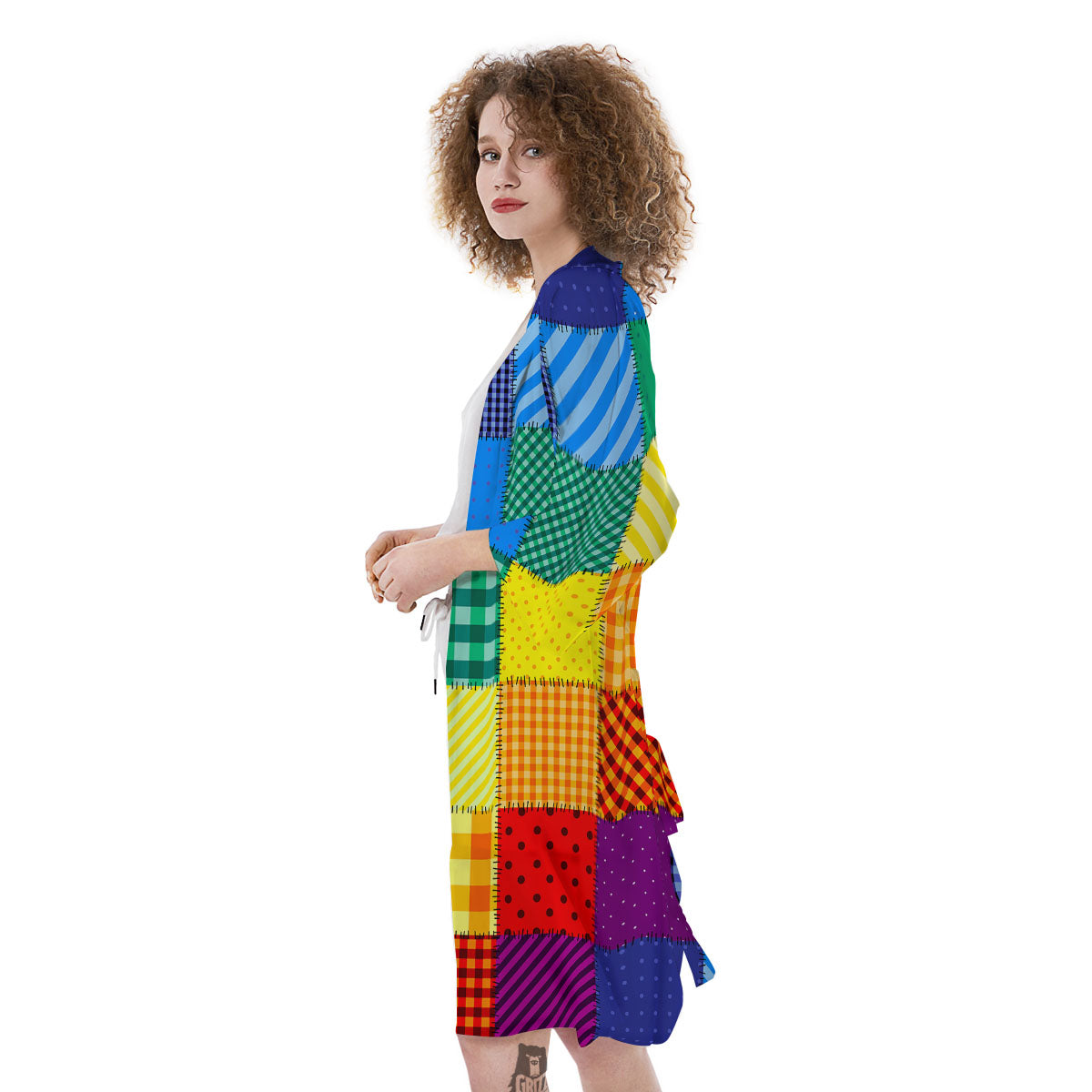 Patchwork Rainbow Print Pattern Kimono-grizzshop