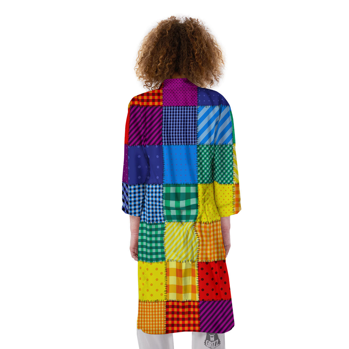 Patchwork Rainbow Print Pattern Kimono-grizzshop