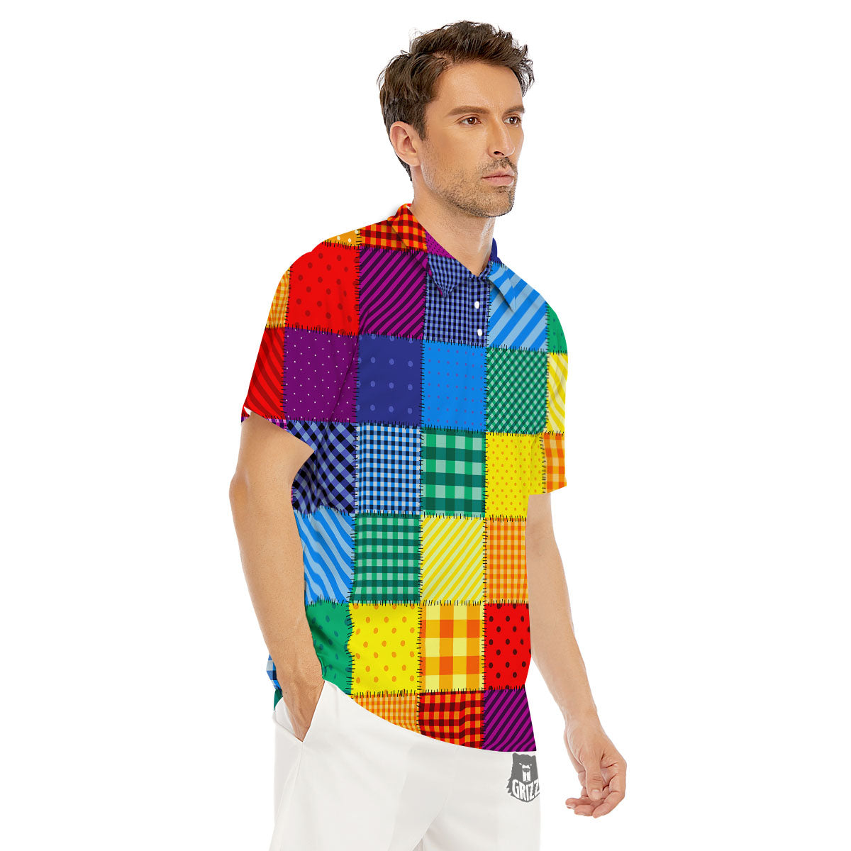Patchwork Rainbow Print Pattern Men's Golf Shirts-grizzshop
