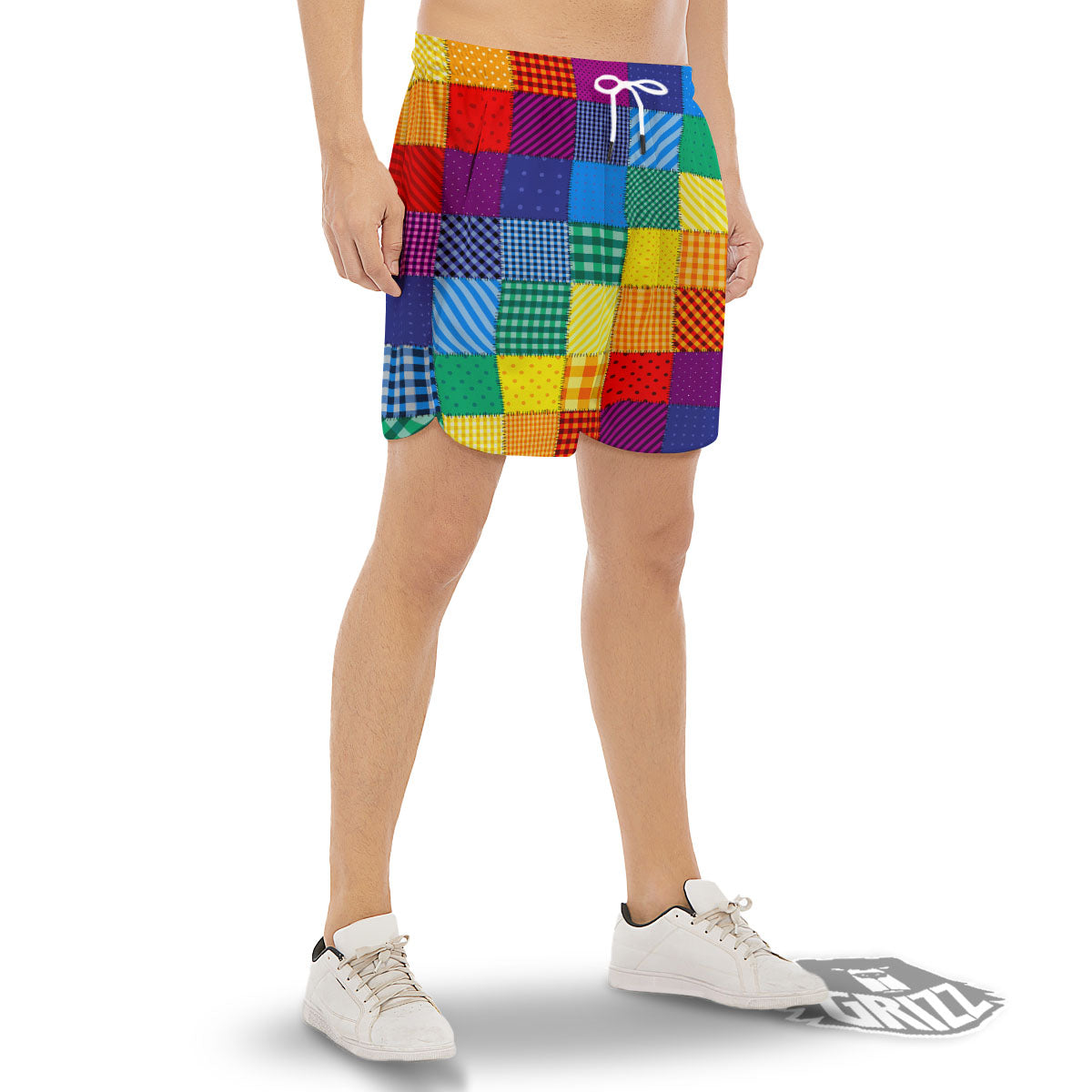 Patchwork Rainbow Print Pattern Men's Gym Shorts-grizzshop