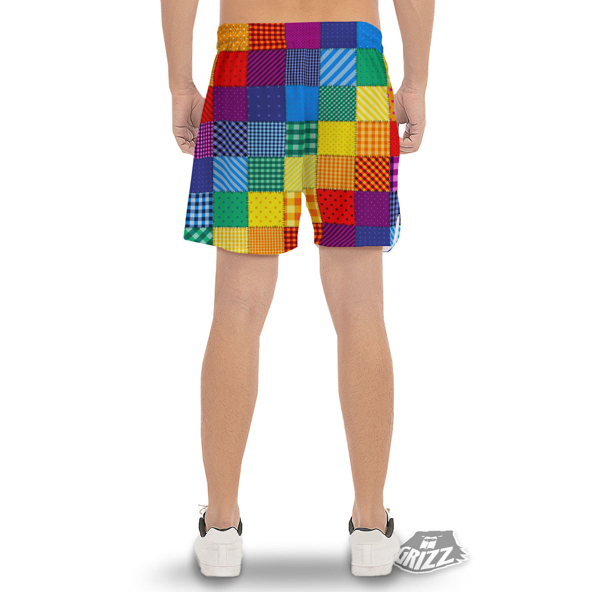Patchwork Rainbow Print Pattern Men's Gym Shorts-grizzshop