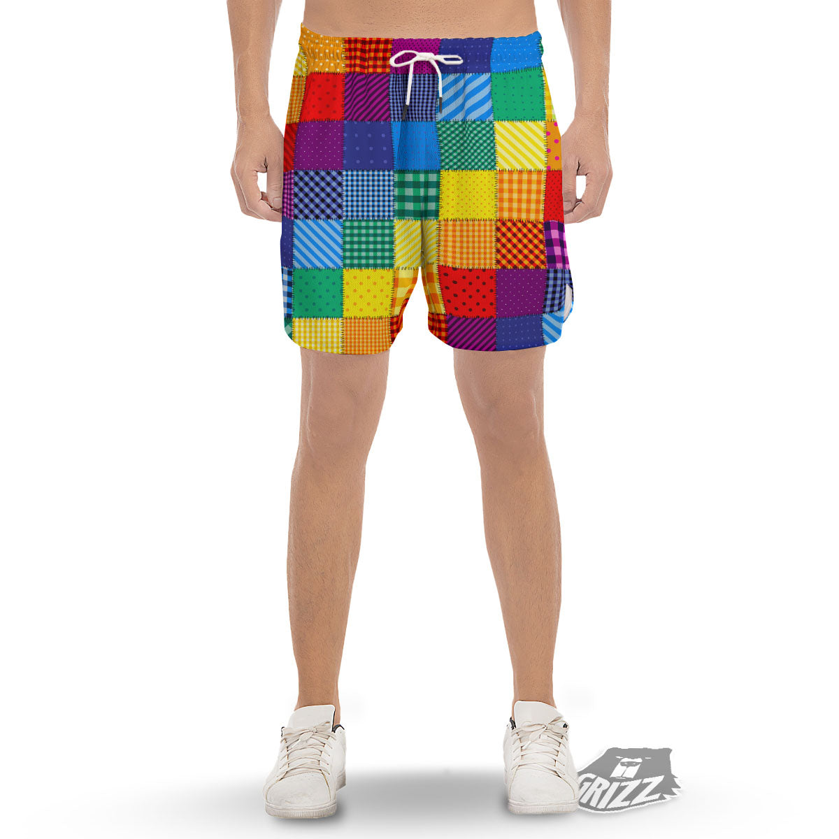 Patchwork Rainbow Print Pattern Men's Gym Shorts-grizzshop