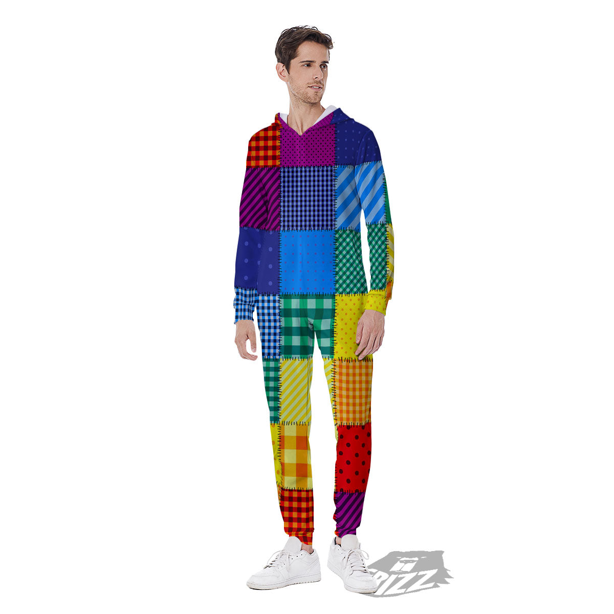Patchwork Rainbow Print Pattern Men's Jumpsuit-grizzshop