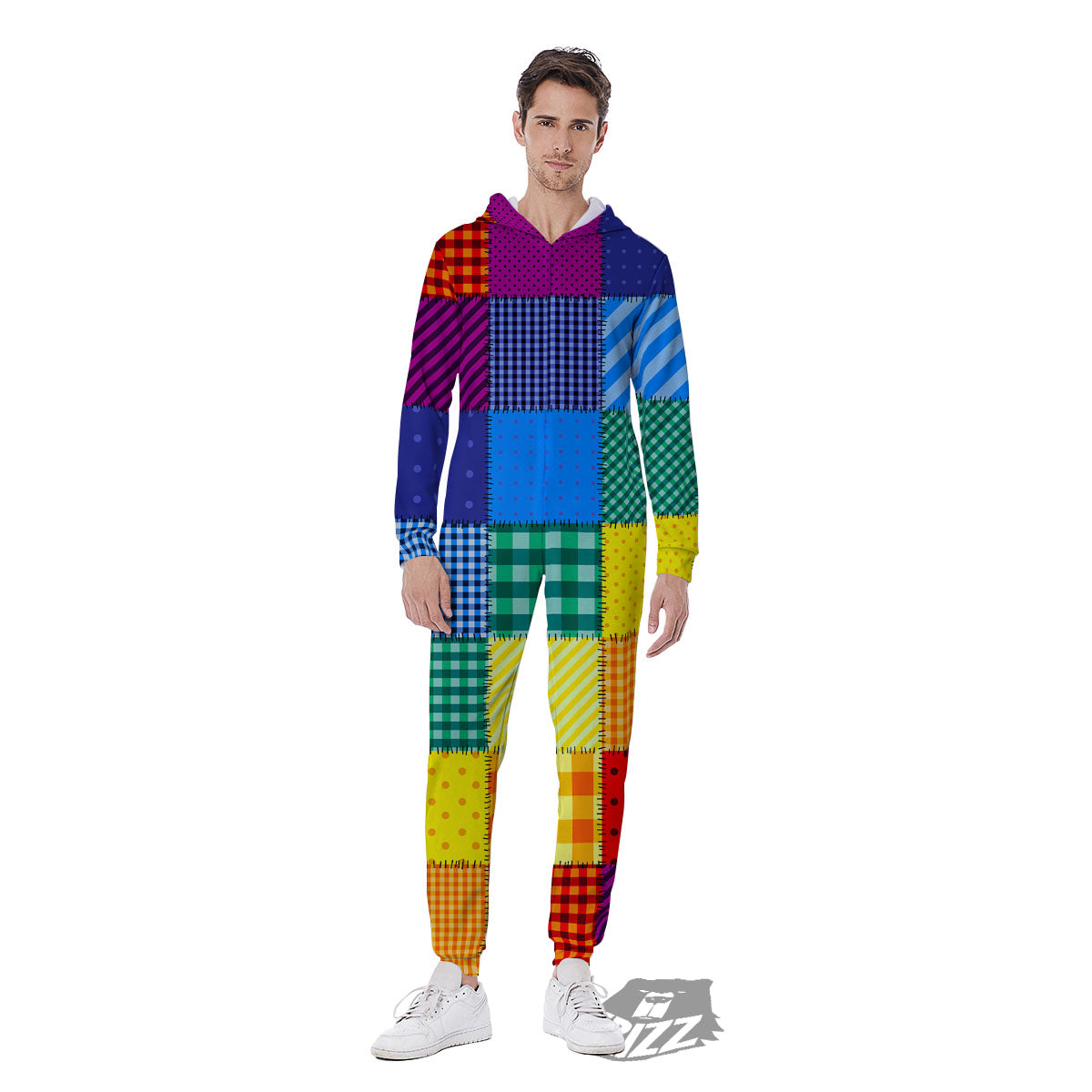 Patchwork Rainbow Print Pattern Men's Jumpsuit-grizzshop