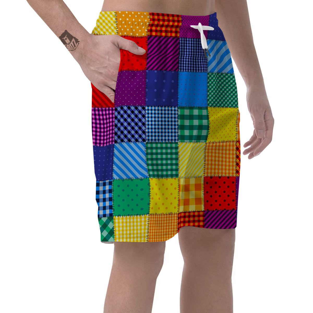 Patchwork Rainbow Print Pattern Men's Shorts-grizzshop