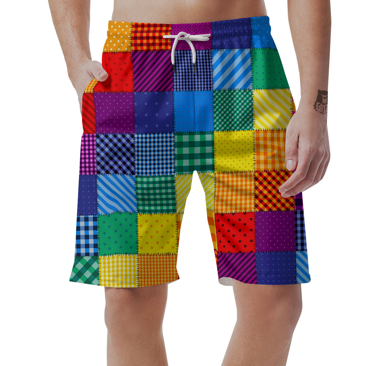 Patchwork Rainbow Print Pattern Men's Shorts-grizzshop