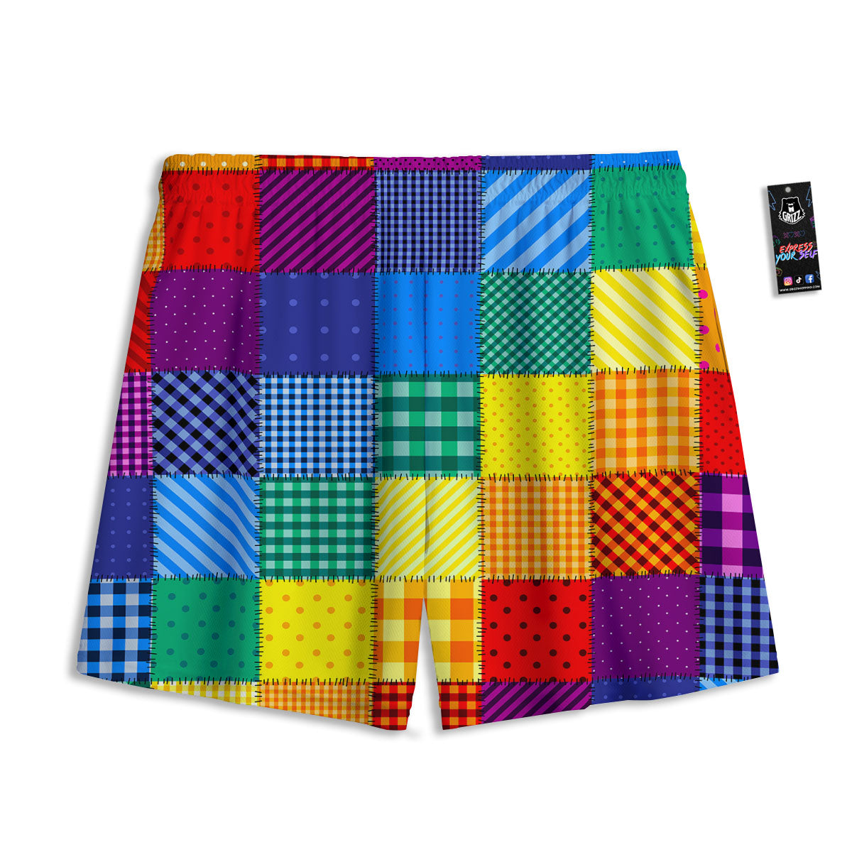 Patchwork Rainbow Print Pattern Mesh Shorts