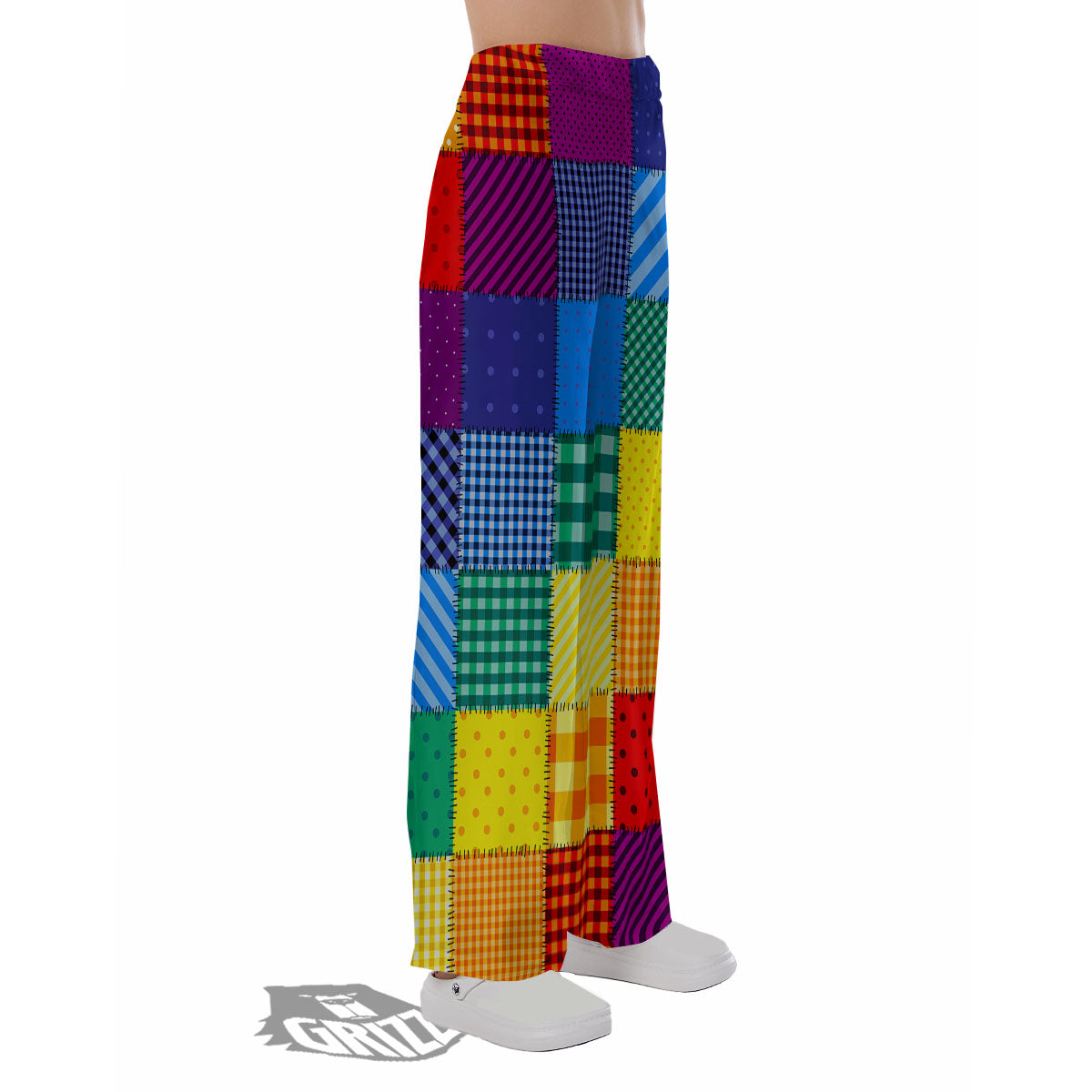 Patchwork Rainbow Print Pattern Pajama Pants-grizzshop